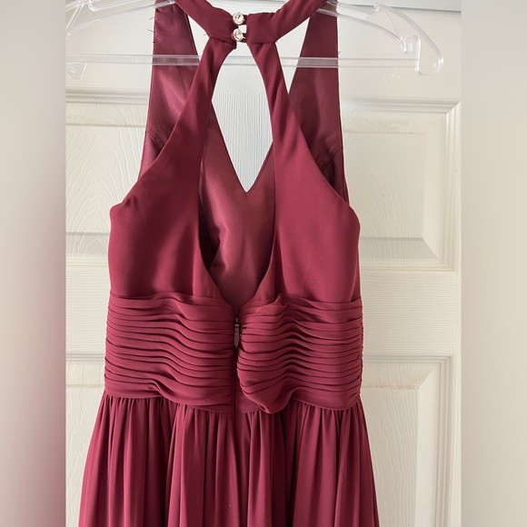 Azazie A-Line Pleated Chiffon Bridesmaid Dress Burgundy Size 6 - Picture 3 of 11